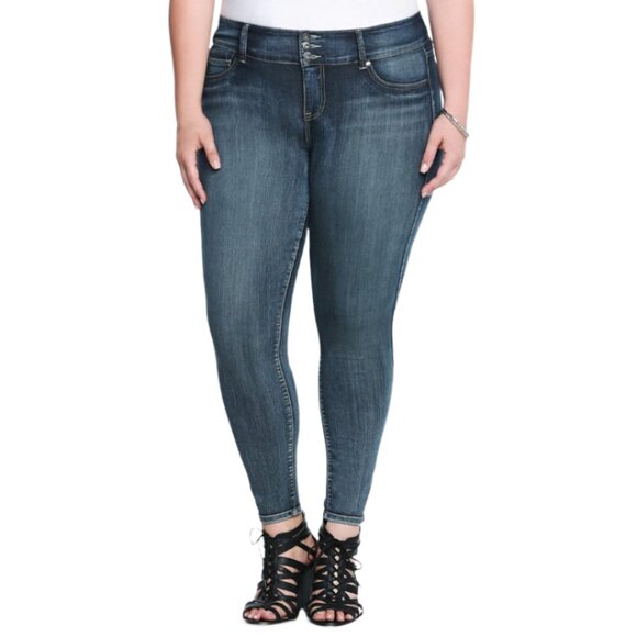torrid Denim - Torrid Denim Jeggings Womens 16S Skinny Medium Wash Faux Pockets 3 Button Front